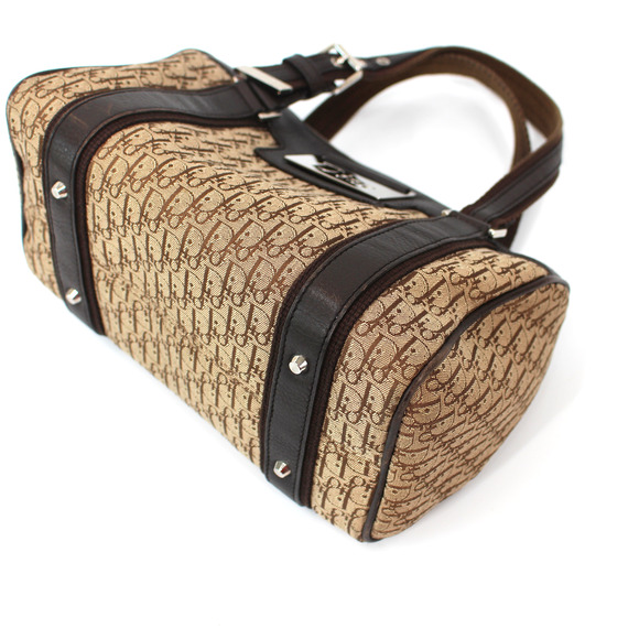 Christian Dior Street Chic Trotter Brown Leather Mini Boston Bag Canvas Monogram - Picture 5 of 8